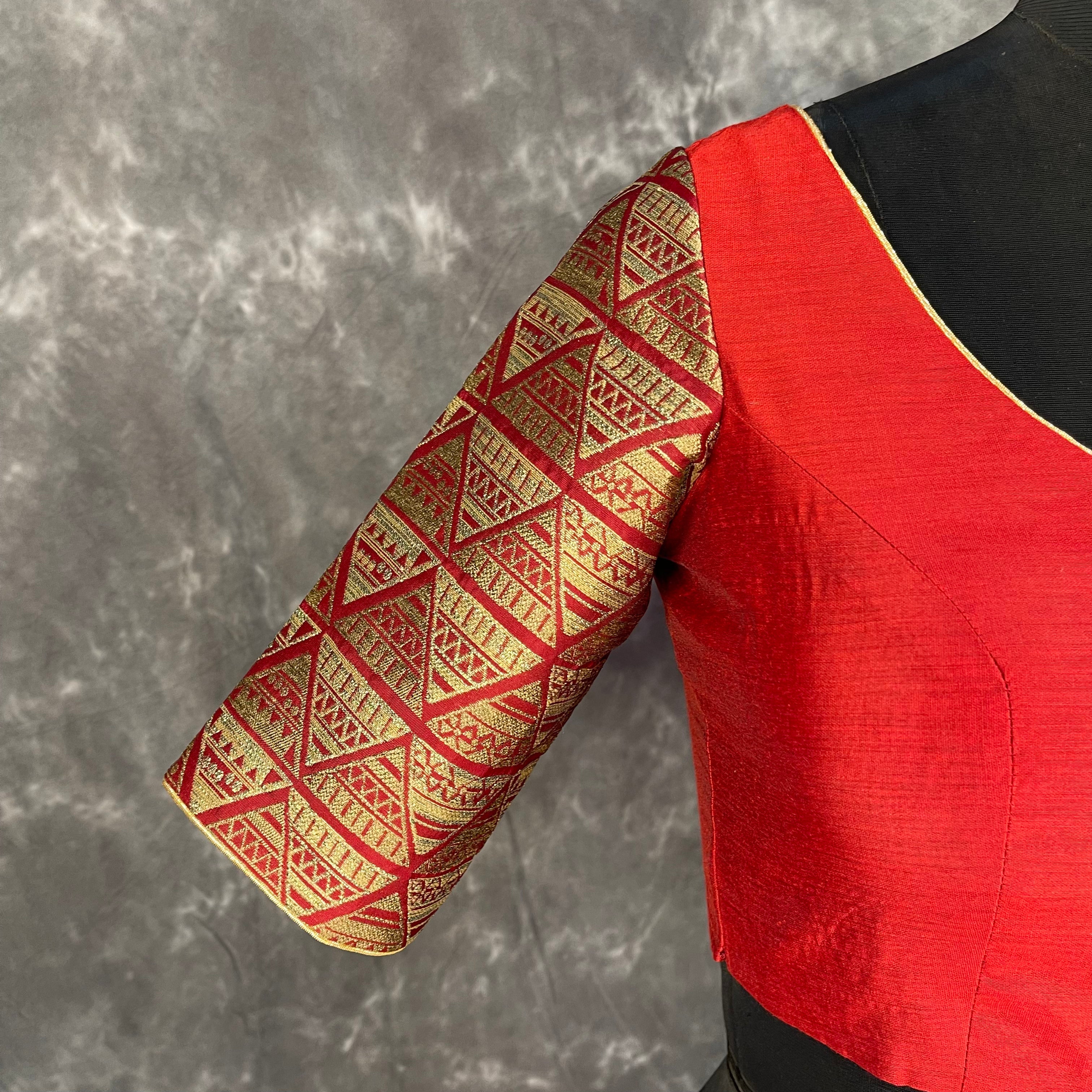 Azaad Paanchi Dark Red Coloured Chanderi Silk / Brocket Ready to Wear Blouse - kapda Tailor | Grocsy