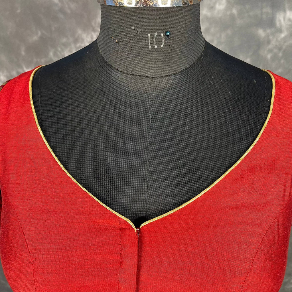 Azaad Paanchi Dark Red Coloured Chanderi Silk / Brocket Ready to Wear Blouse - kapda Tailor | Grocsy