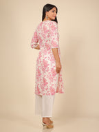 Aramya Straight Soft Cotton Floral Print Women's Kurta - White | Grocsy