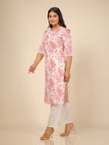 Aramya Straight Soft Cotton Floral Print Women's Kurta - White | Grocsy