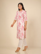 Aramya Straight Soft Cotton Floral Print Women's Kurta - White | Grocsy