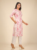 Aramya Straight Soft Cotton Floral Print Women's Kurta - White | Grocsy