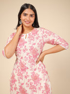 Aramya Straight Soft Cotton Floral Print Women's Kurta - White | Grocsy