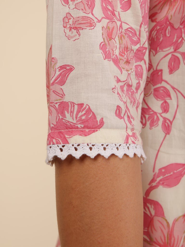 Aramya Straight Soft Cotton Floral Print Women's Kurta - White | Grocsy