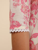 Aramya Straight Soft Cotton Floral Print Women's Kurta - White | Grocsy