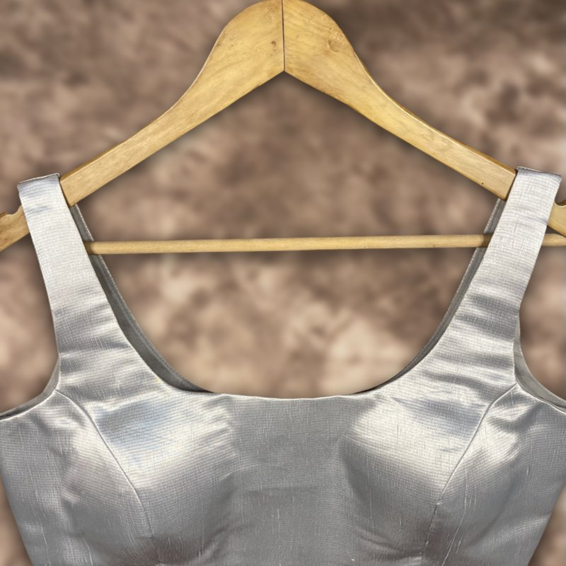 Shades of Stars Silver Coloured Brocket Ready to Wear Blouse - kapda Tailor | Grocsy