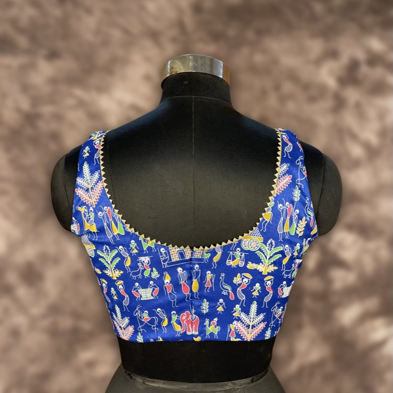 Ishiqiya Blue Blue Coloured Art Row Silk Ready to Wear Blouse - kapda Tailor | Grocsy