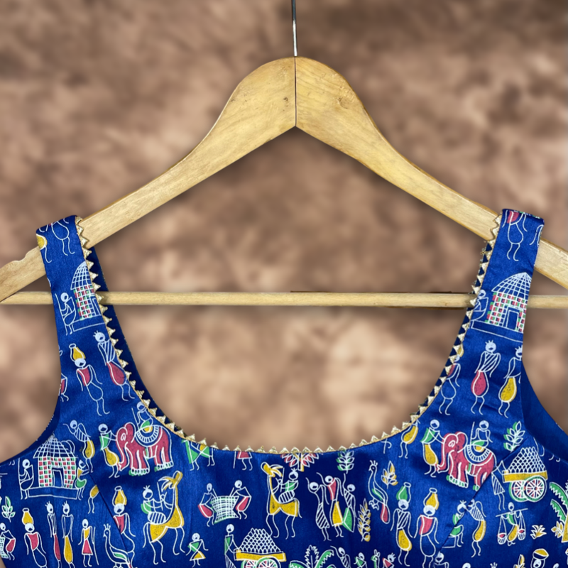 Ishiqiya Blue Blue Coloured Art Row Silk Ready to Wear Blouse - kapda Tailor | Grocsy