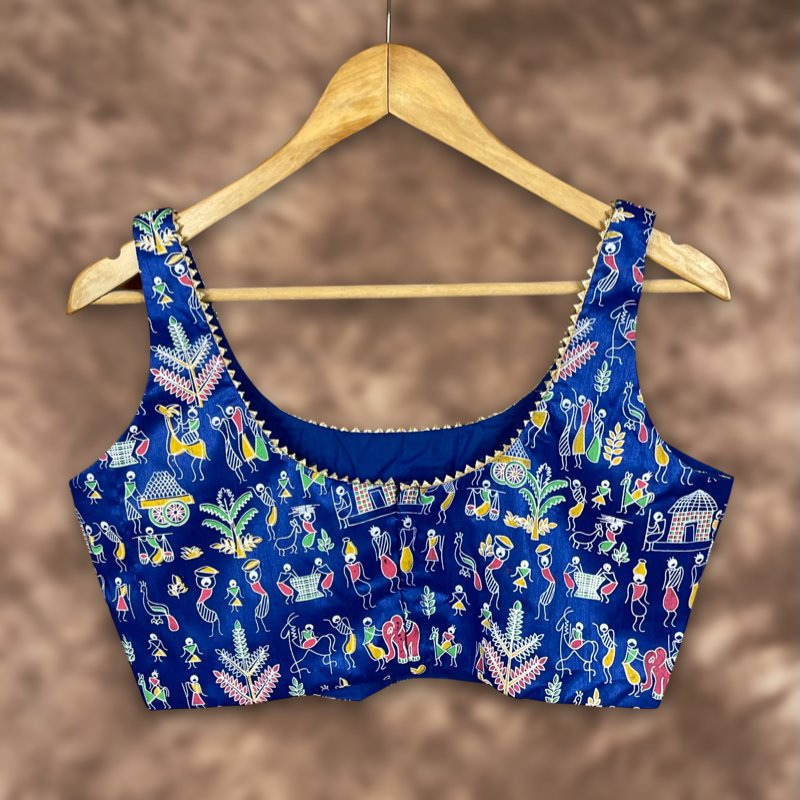 Ishiqiya Blue Blue Coloured Art Row Silk Ready to Wear Blouse - kapda Tailor | Grocsy