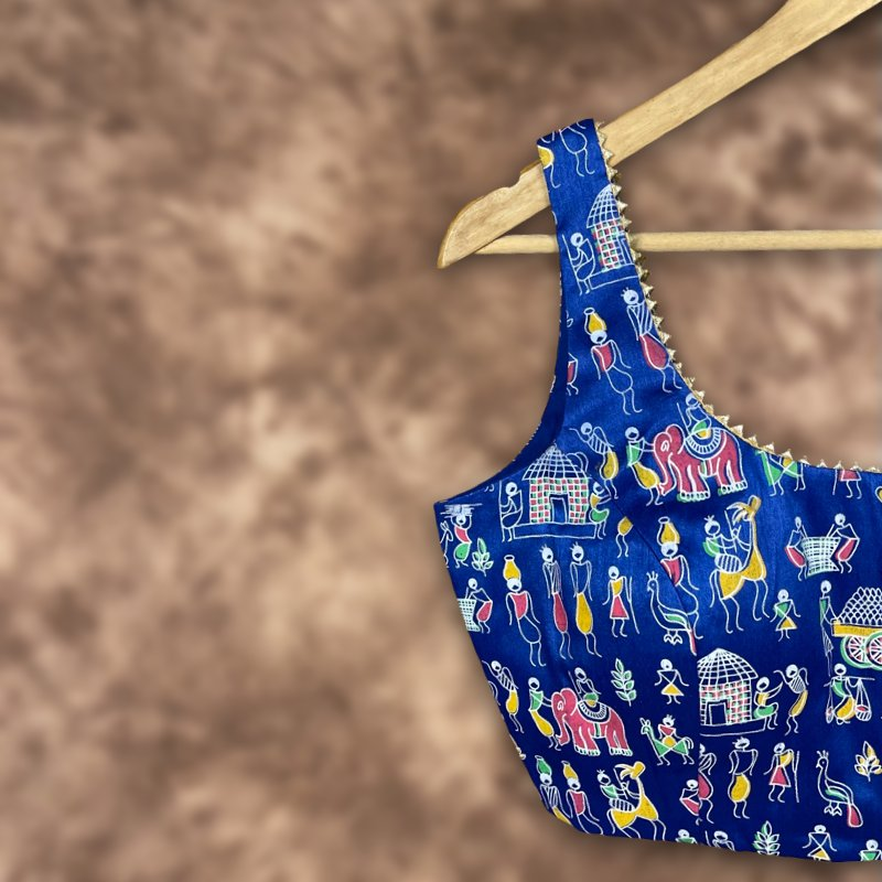 Ishiqiya Blue Blue Coloured Art Row Silk Ready to Wear Blouse - kapda Tailor | Grocsy