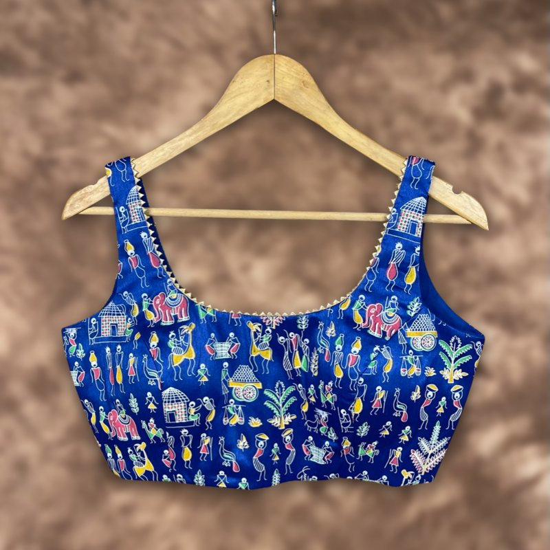 Ishiqiya Blue Blue Coloured Art Row Silk Ready to Wear Blouse - kapda Tailor | Grocsy