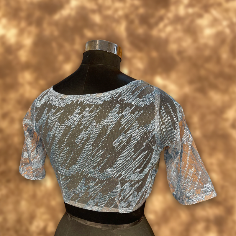 Rubbed Fine Art Sky Gry Coloured Net With Embroidrey Ready to Wear Blouse - kapda Tailor | Grocsy