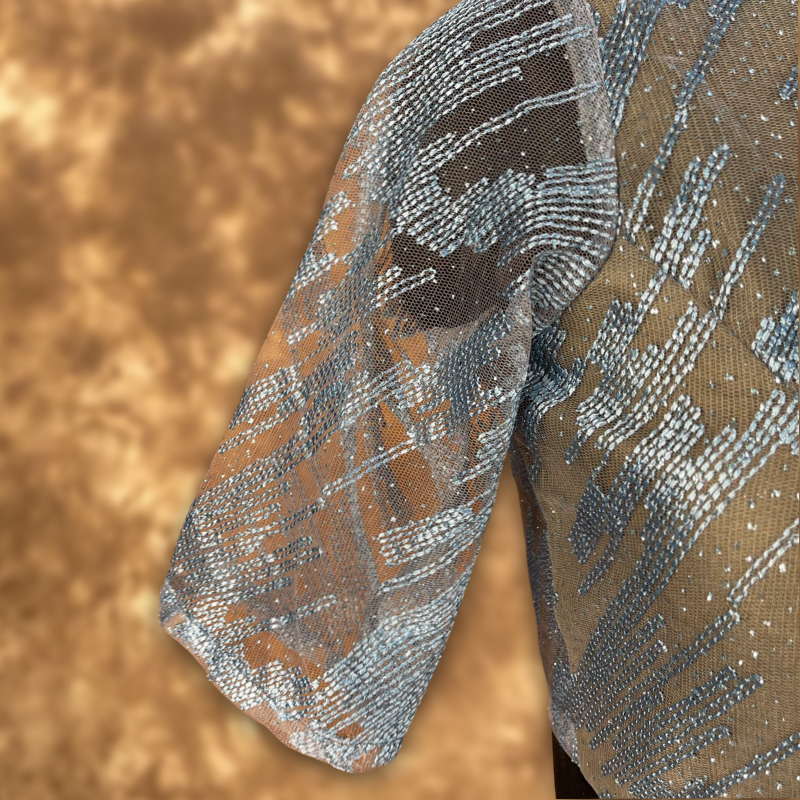 Rubbed Fine Art Sky Gry Coloured Net With Embroidrey Ready to Wear Blouse - kapda Tailor | Grocsy