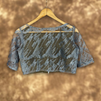 Rubbed Fine Art Sky Gry Coloured Net With Embroidrey Ready to Wear Blouse - kapda Tailor | Grocsy