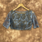 Rubbed Fine Art Sky Gry Coloured Net With Embroidrey Ready to Wear Blouse - kapda Tailor | Grocsy
