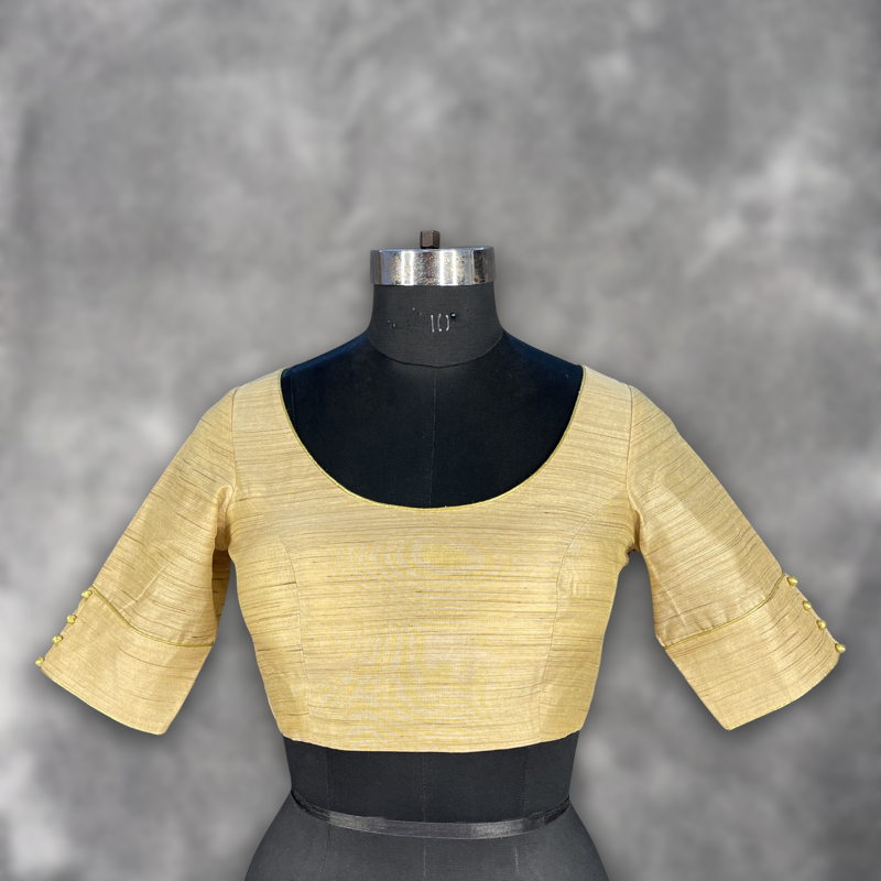 Gleaming Glow Gold Coloured Silk Ready to Wear Blouse - kapda Tailor | Grocsy