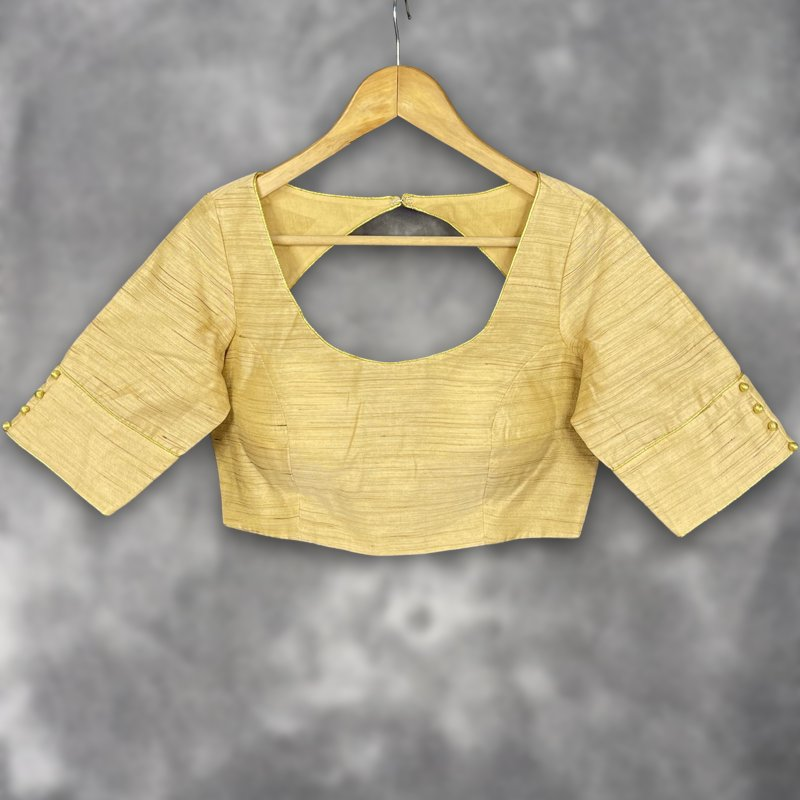 Gleaming Glow Gold Coloured Silk Ready to Wear Blouse - kapda Tailor | Grocsy