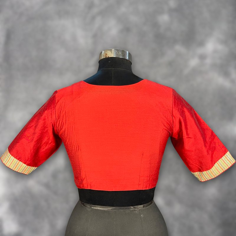 Tradition Reloded Red/Gold Coloured Chanderi Silk / Brocket Ready to Wear Blouse - kapda Tailor | Grocsy