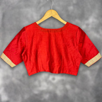 Tradition Reloded Red/Gold Coloured Chanderi Silk / Brocket Ready to Wear Blouse - kapda Tailor | Grocsy