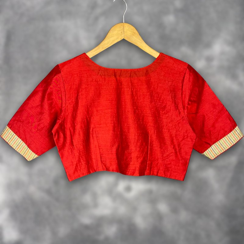 Tradition Reloded Red/Gold Coloured Chanderi Silk / Brocket Ready to Wear Blouse - kapda Tailor | Grocsy