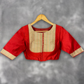 Tradition Reloded Red/Gold Coloured Chanderi Silk / Brocket Ready to Wear Blouse - kapda Tailor | Grocsy