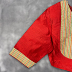 Tradition Reloded Red/Gold Coloured Chanderi Silk / Brocket Ready to Wear Blouse - kapda Tailor | Grocsy