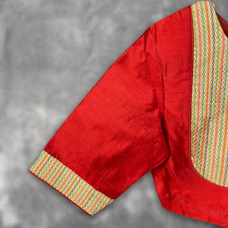 Tradition Reloded Red/Gold Coloured Chanderi Silk / Brocket Ready to Wear Blouse - kapda Tailor | Grocsy