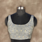 Fabulous Buta Grey Coloured Chanderi Silk Ready to Wear Blouse - kapda Tailor | Grocsy