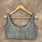 Fabulous Buta Grey Coloured Chanderi Silk Ready to Wear Blouse - kapda Tailor | Grocsy