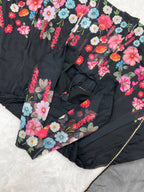Lorenvalley Fashion Black Soft Organza Silk With Floral Print Fully Flared Anarkali Pant With Dupatta Set - Black | Grocsy