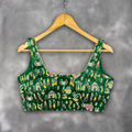 Dreamy Warli Green Coloured Art Row Silk Ready to Wear Blouse - kapda Tailor | Grocsy