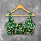 Dreamy Warli Green Coloured Art Row Silk Ready to Wear Blouse - kapda Tailor | Grocsy