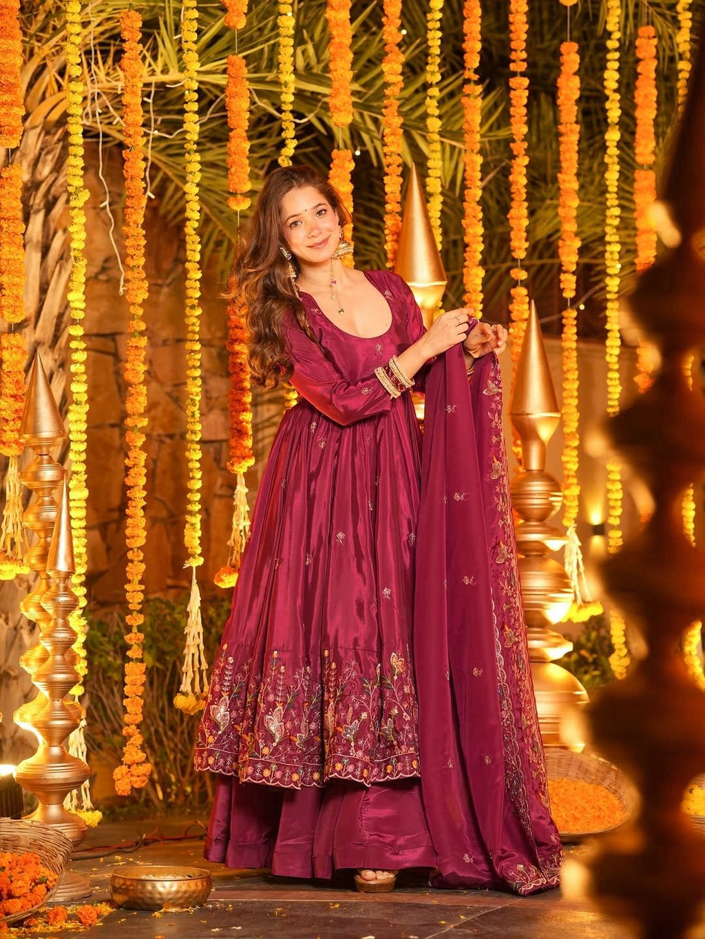 Yash Enterprise Red Crepe Silk Party Wear Embroidery Suit Set | Grocsy