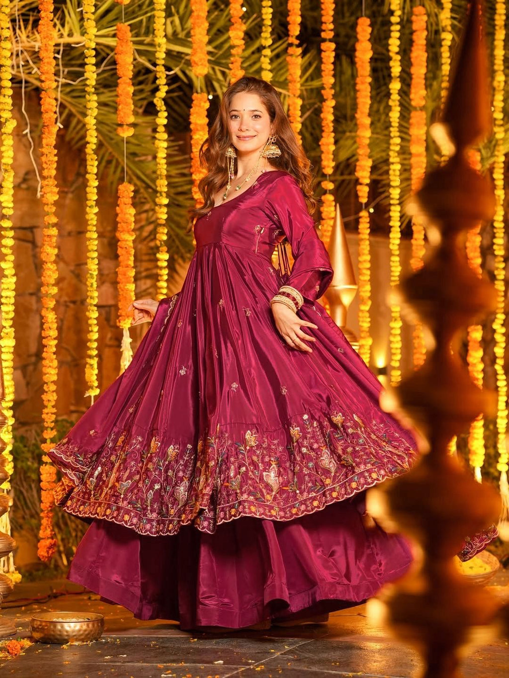 Yash Enterprise Red Crepe Silk Party Wear Embroidery Suit Set | Grocsy