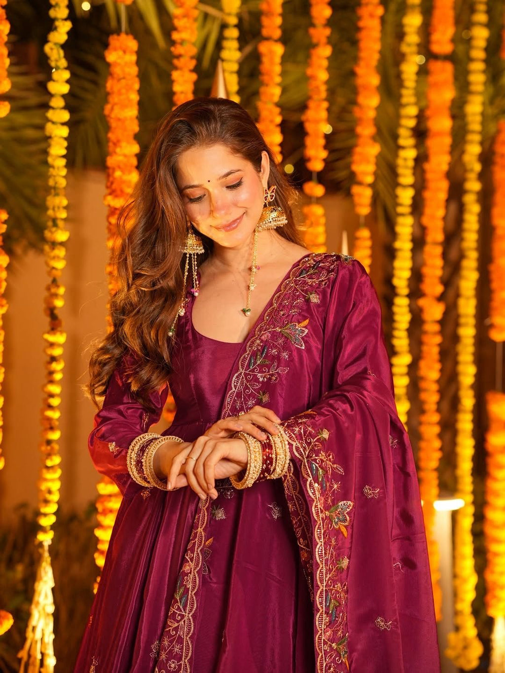 Yash Enterprise Red Crepe Silk Party Wear Embroidery Suit Set | Grocsy