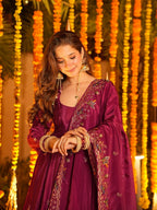 Yash Enterprise Red Crepe Silk Party Wear Embroidery Suit Set | Grocsy