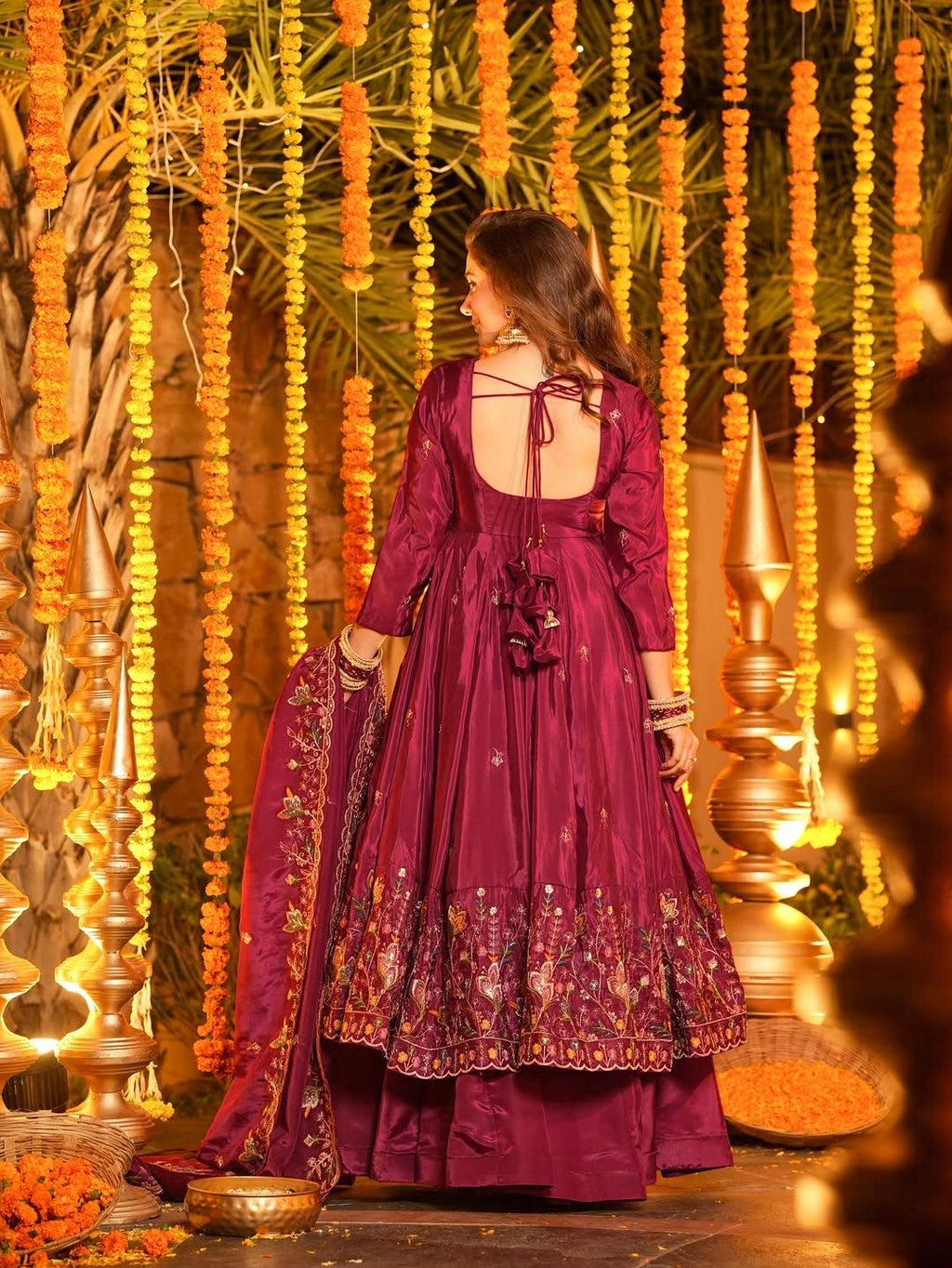 Yash Enterprise Red Crepe Silk Party Wear Embroidery Suit Set | Grocsy
