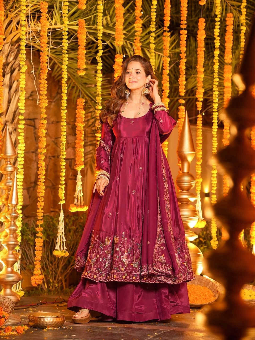 Yash Enterprise Red Crepe Silk Party Wear Embroidery Suit Set | Grocsy