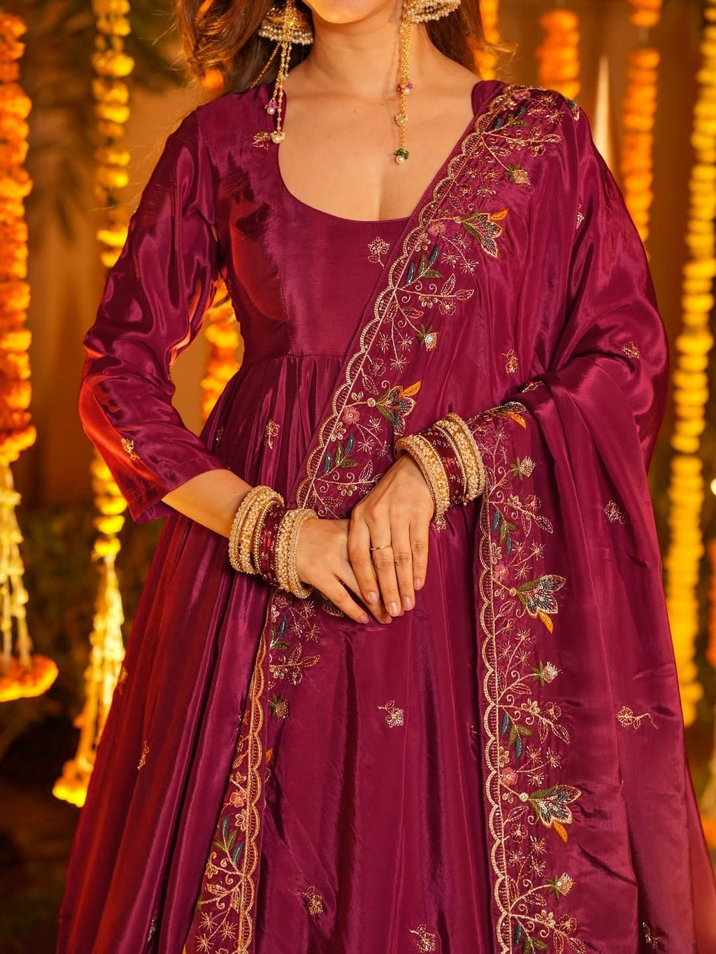 Yash Enterprise Red Crepe Silk Party Wear Embroidery Suit Set | Grocsy