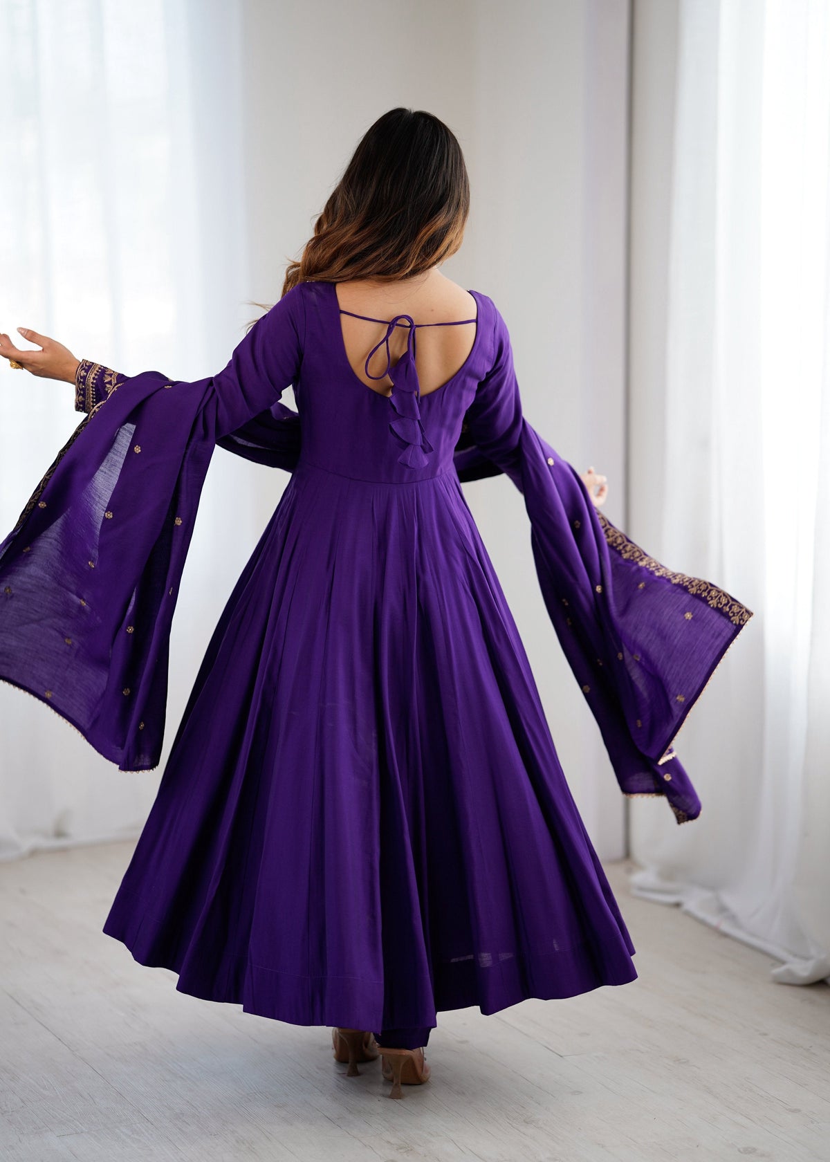 Evanik Women Purple Embroidered Beads Work Anarkali Kurta with Dupatta | Grocsy