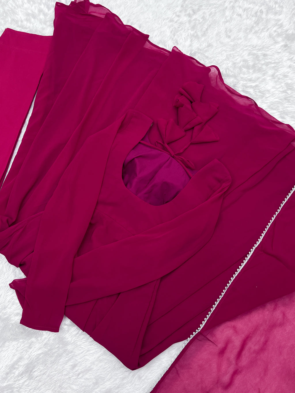 Lorenvalley Fashion Pink Georgette Anarkali Gown Dupatta Set With Pant Ready to Wear - Pink | Grocsy