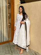 Yash Enterprise White Vichitra Silk Party Wear Embroidery Suit Set | Grocsy