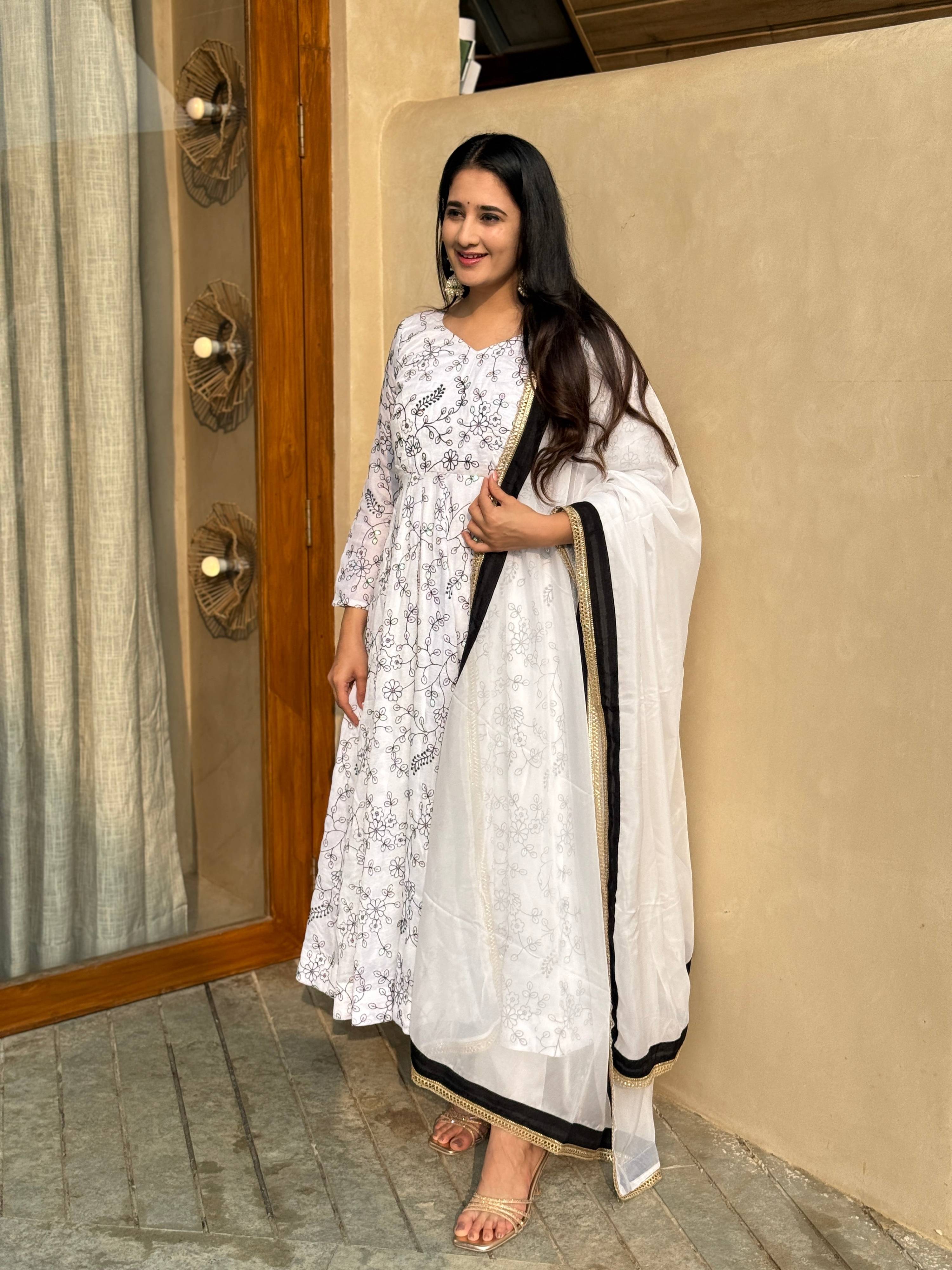 Yash Enterprise White Vichitra Silk Party Wear Embroidery Suit Set | Grocsy