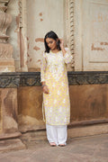 Rangreza Ethnic Eliza Georgette Chikankari Kurta With Inner (Set Of 2) Yellow | Grocsy
