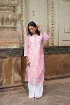 Rangreza Ethnic Eliza Georgette Chikankari Kurta With Inner (Set Of 2) Peach | Grocsy