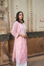 Rangreza Ethnic Eliza Georgette Chikankari Kurta With Inner (Set Of 2) Peach | Grocsy