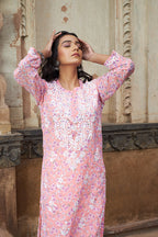 Rangreza Ethnic Eliza Georgette Chikankari Kurta With Inner (Set Of 2) Peach | Grocsy