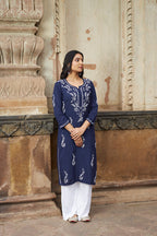 Rangreza Ethnic Saundarya Rayon Kurta Dark Blue | Grocsy