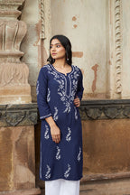Rangreza Ethnic Saundarya Rayon Kurta Dark Blue | Grocsy