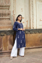 Rangreza Ethnic Saundarya Rayon Kurta Dark Blue | Grocsy